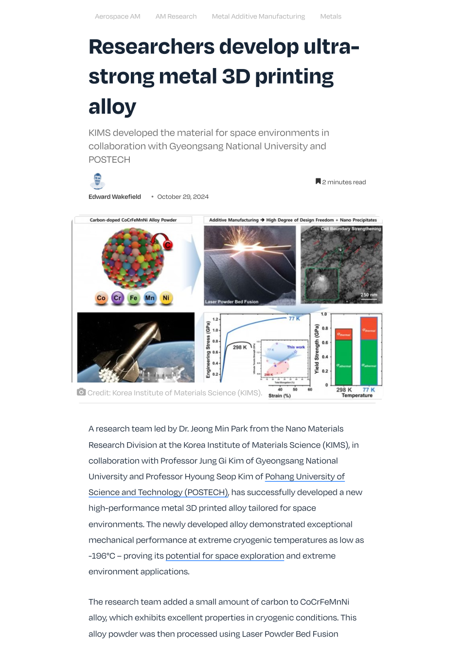 Researchers develop ultra-strong metal 3D printing alloy